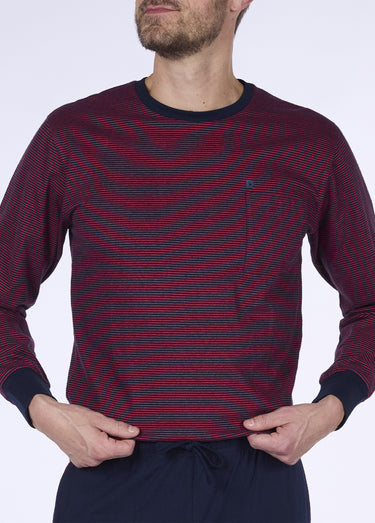 Pyjama long 2 pièces jersey thème rayé Bordeaux