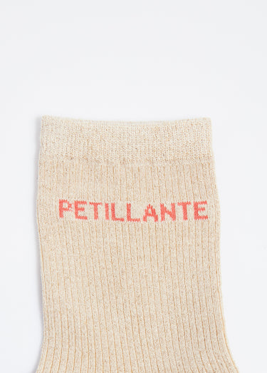 Chaussettes fil métallisé message PÉTILLANTE Beige