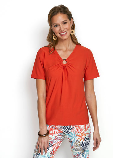 T-shirt maille crêpe extensible bijou Uni Orange