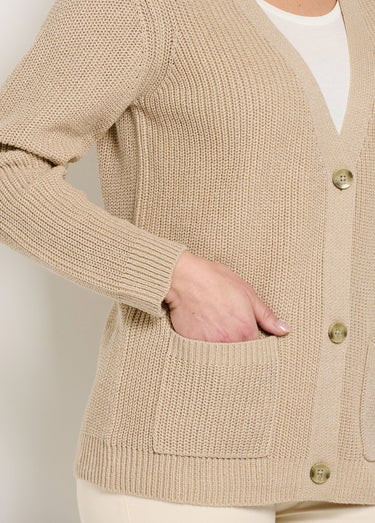 Gilet long boutonné brillant manches longues Ficelle