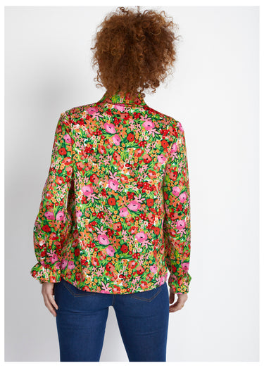 Chemisier manches longues imprimé floral Rouge/Vert