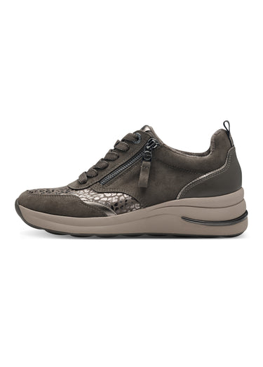 Baskets multimatières, semelle compensée Beige Fonce