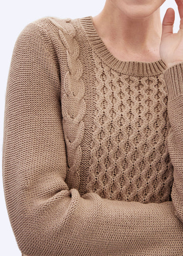 Pull-tunique jersey envers et torsades Taupe