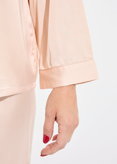 Pyjama long col tailleur en satin uni Champagne