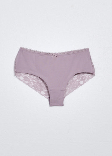 Shortys dos détail en dentelle coton Blanc/Taupe