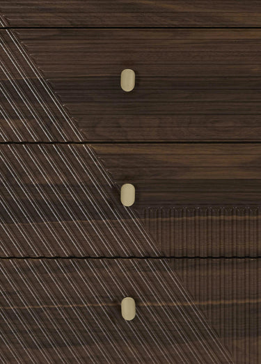Table de chevet 4 tiroirs, bois rainuré Marron