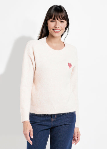 Pull col rond détail motif sequins Beige Clair