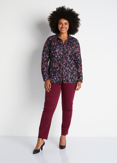 Chemisier fleuri maille chaude Imprimé noir