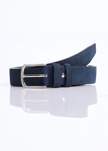 Ceinture cuir suédé et boucle métallisée Bleu Marine