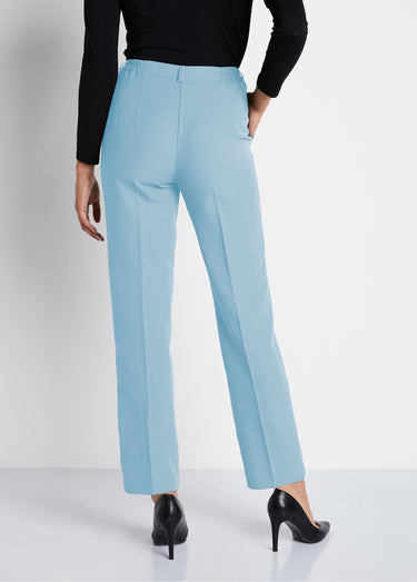 Pantalon droit taille semi-élastiquée tissu infroissable Bleu