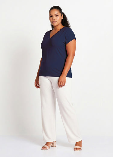 T-shirt court extensible dentelle Marine