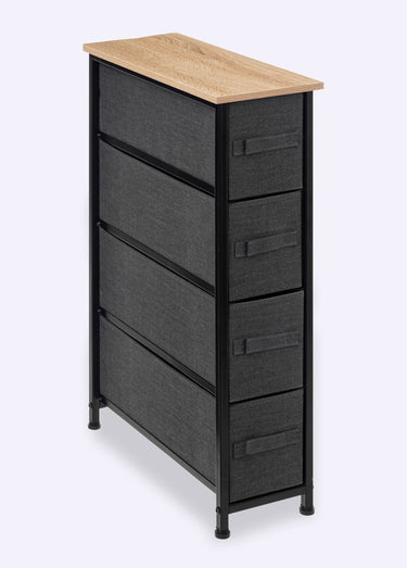 Meuble gain de place, 4 tiroirs tissu Noir gris bois