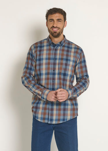 Chemise à carreaux en flanelle chaude Carreaux Beige/Bleu