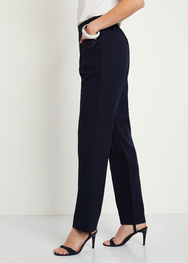 Pantalon ceinture élastiquée ajouré Marine