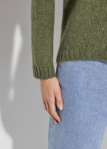Pull chaud col V en maille avec mohair Kaki