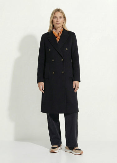Manteau long drap de laine col tailleur Noir