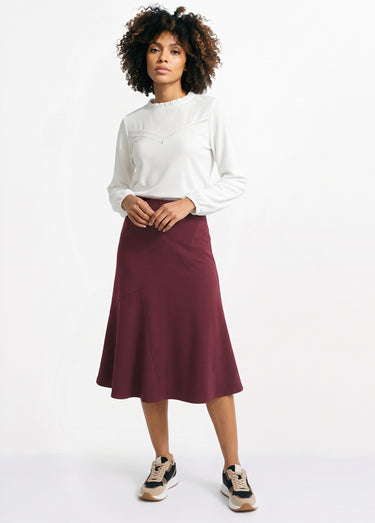 Jupe longue évasée tissu extensible Bordeaux
