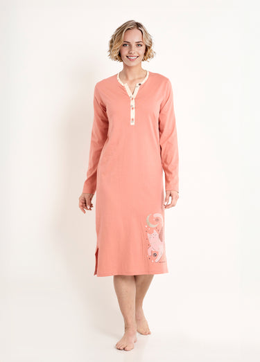 Chemise de nuit liquette mi-longue boutonnée coton Terracotta