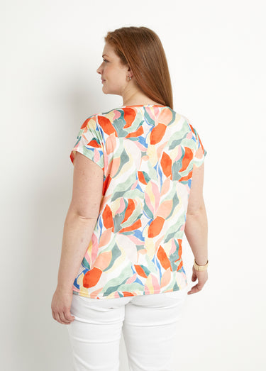 T-shirt court col V brillant imprimé Jaune/Vert