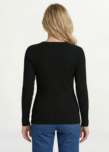 Pull doux côtelé court col rond côtes plates Noir