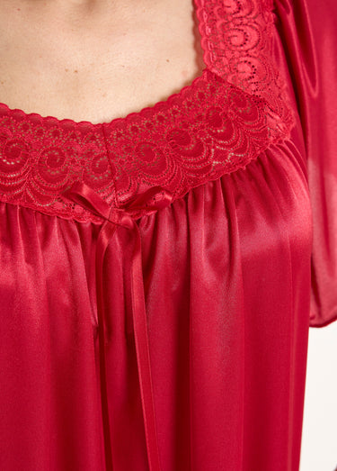 Chemise de nuit satinée longue antistatique dentelle Rubis
