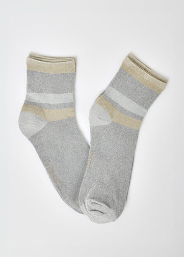 Chaussettes fil métallisé, motif lignes Gris