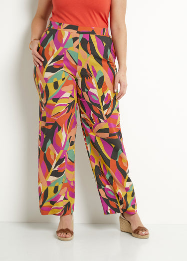 Pantalon large taille semi-élastiquée imprimé Multicolore