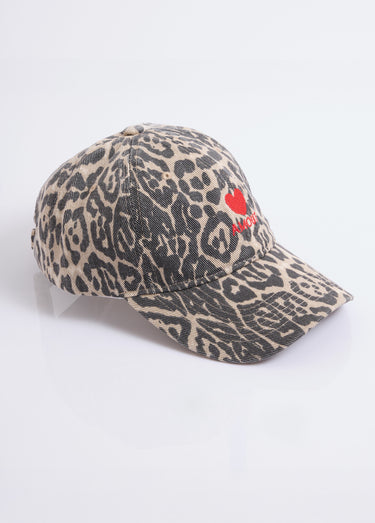 Casquette en denim léopard + coeur brodé Panthère rouge