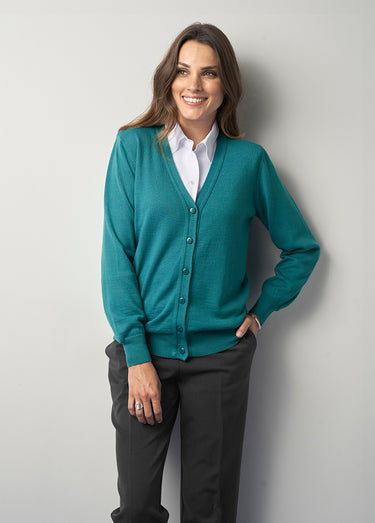 Gilet boutonné col V avec laine mérinos Emeraude