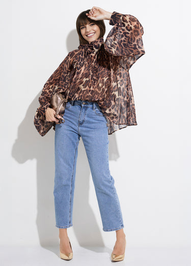Chemisier léopard et manches bouffantes Leopard