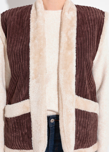 Veste sans manches velours et fourrure Marron