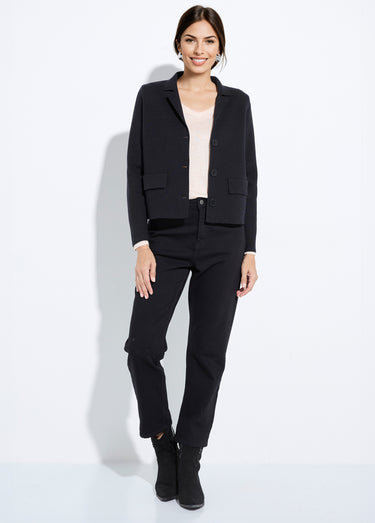Veste courte jacquard uni col tailleur Noir