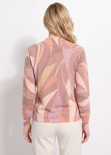 Pull fin chaud col montant avec laine et angora imprimé Noisette/Beige