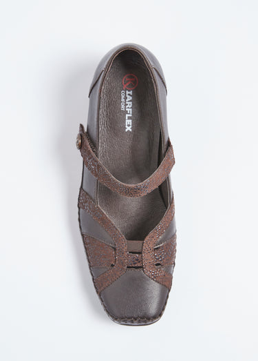 Ballerines largeur confort cuir scratchées Marron