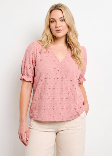 T-shirt cache-coeur blousant broderie Rose