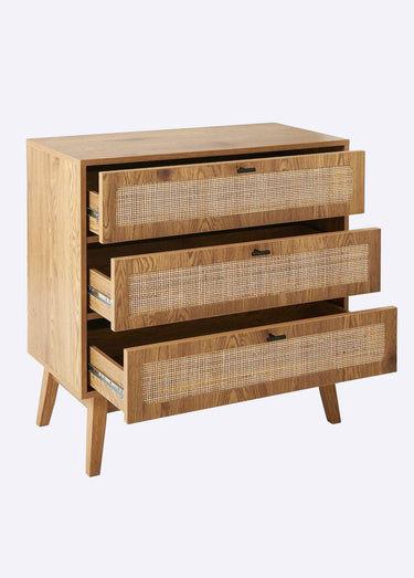 ALIA Commode 3 tiroirs façades rotin Bois Clair