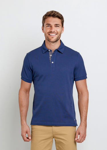 Polo en maille piquée à manches courtes Bleu Jean