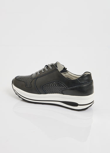Baskets zippées en cuir compensées Noir