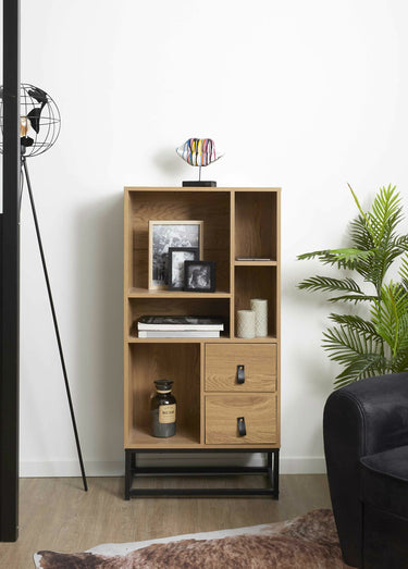 Bibliothèque design, bois et pied métal Naturel / Noir