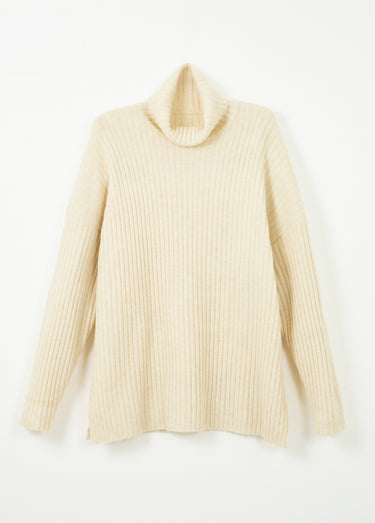 Pull col roulé manches longues descendues Uni Ecru