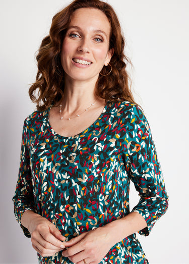 T-shirt court col rond manches 3/4 imprimé Fond Canard