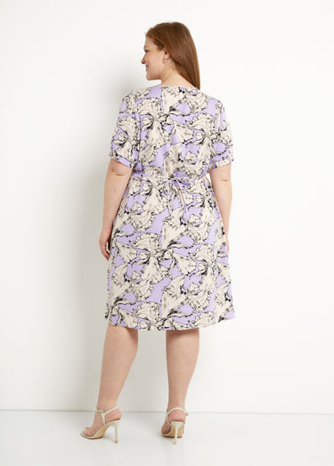 Robe courte cache-coeur fluide motif graphique Violet/ Blanc