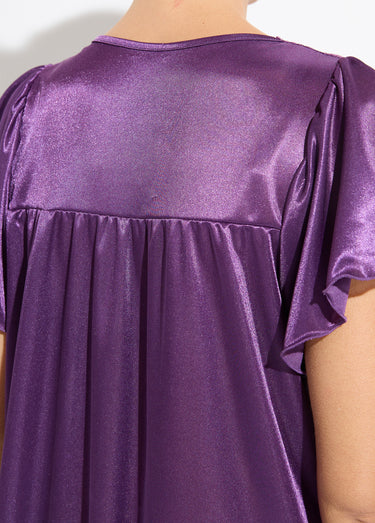 Chemise de nuit satinée longue antistatique dentelle Prune