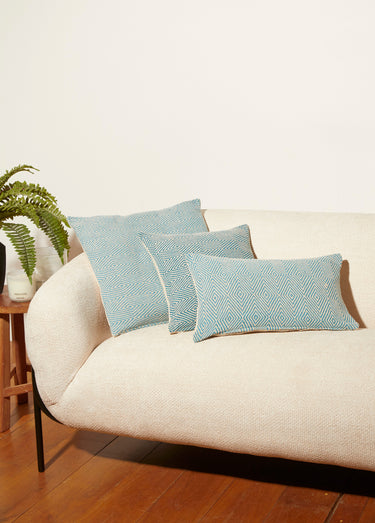 Housse coussin tissée 50x50cm, losanges Bleu / Beige