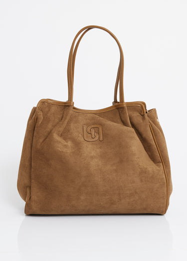 Sac shopping en suédine et simili cuir Ocre / Sauge