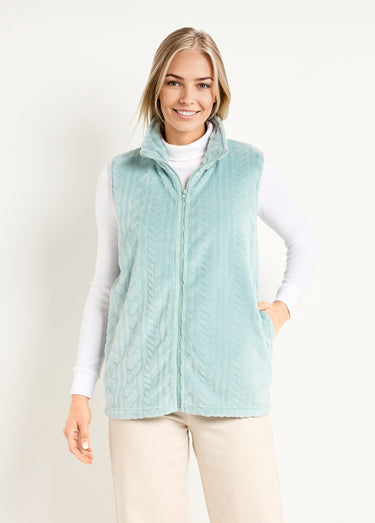 Gilet sans manches zippé polaire toucher peluche Vert