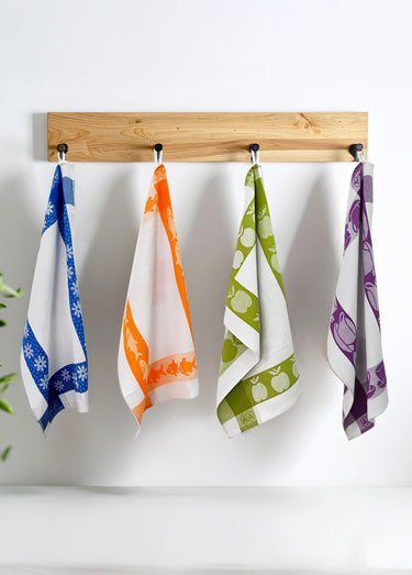 Lot de 3 torchons jacquard assortis, Carré 1O Orange