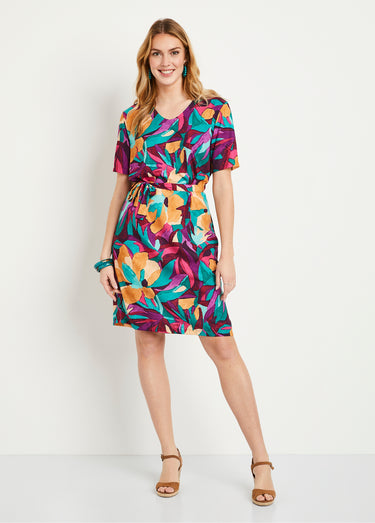 Robe ample courte imprimé floral Violet/Bleu