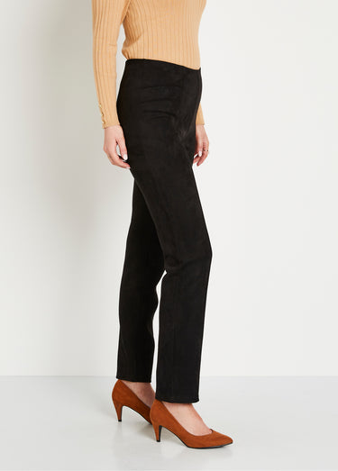 Pantalon droit ceinture élastiquée maille suédée Noir