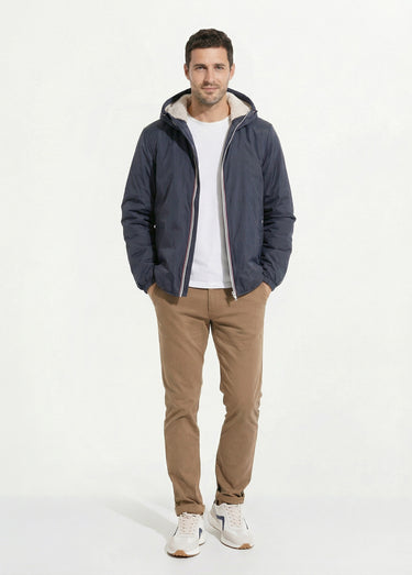 Parka courte chaude fourrée déperlante Marine/Ecru